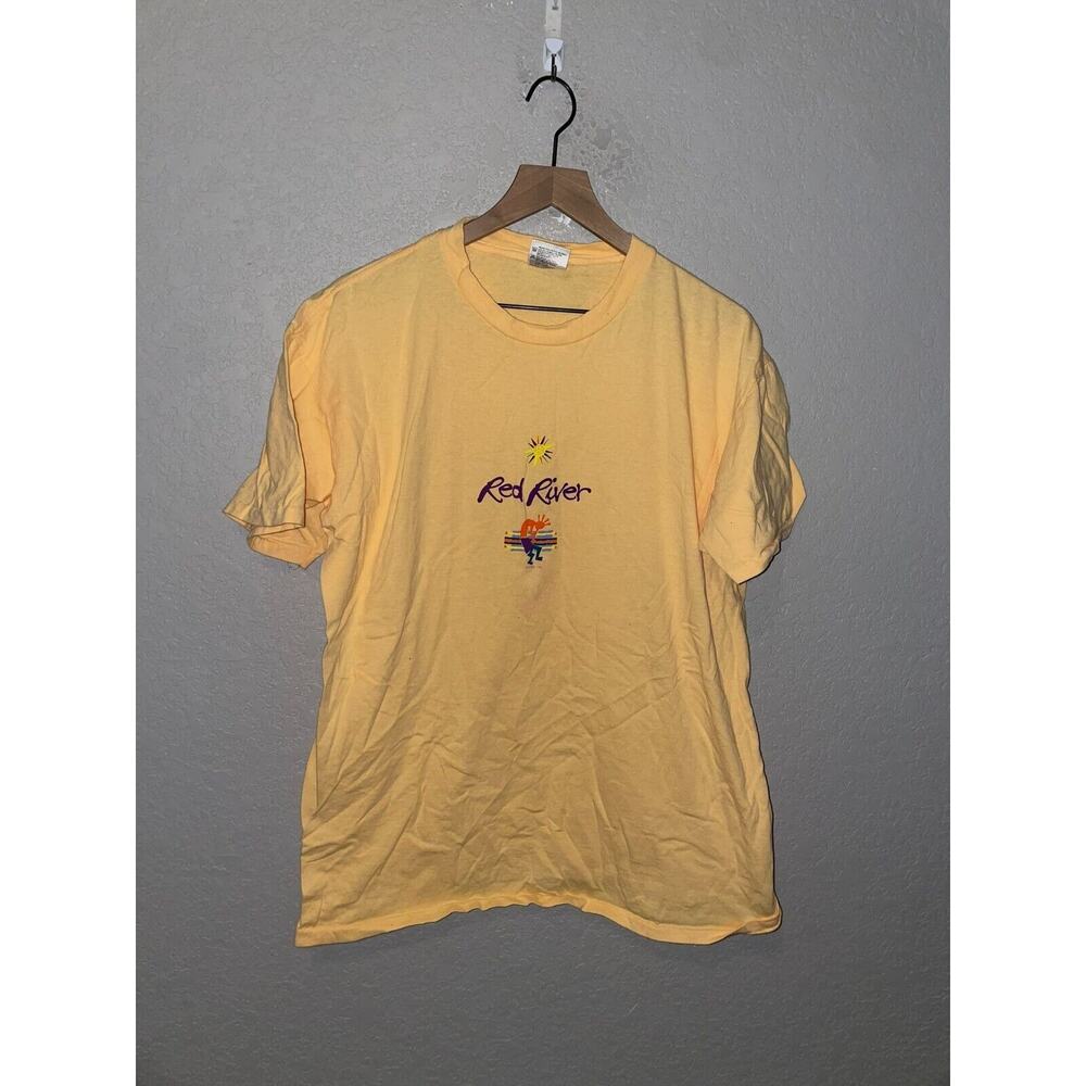 Vintage Red River Shirt Tee Yellow Native American Oneita Graphic VTG 90s Large